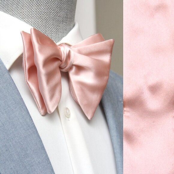 Men's Self tied Bow Tie Big Butterfly Bow tie S608 Silver peach - Picture 1 of 16